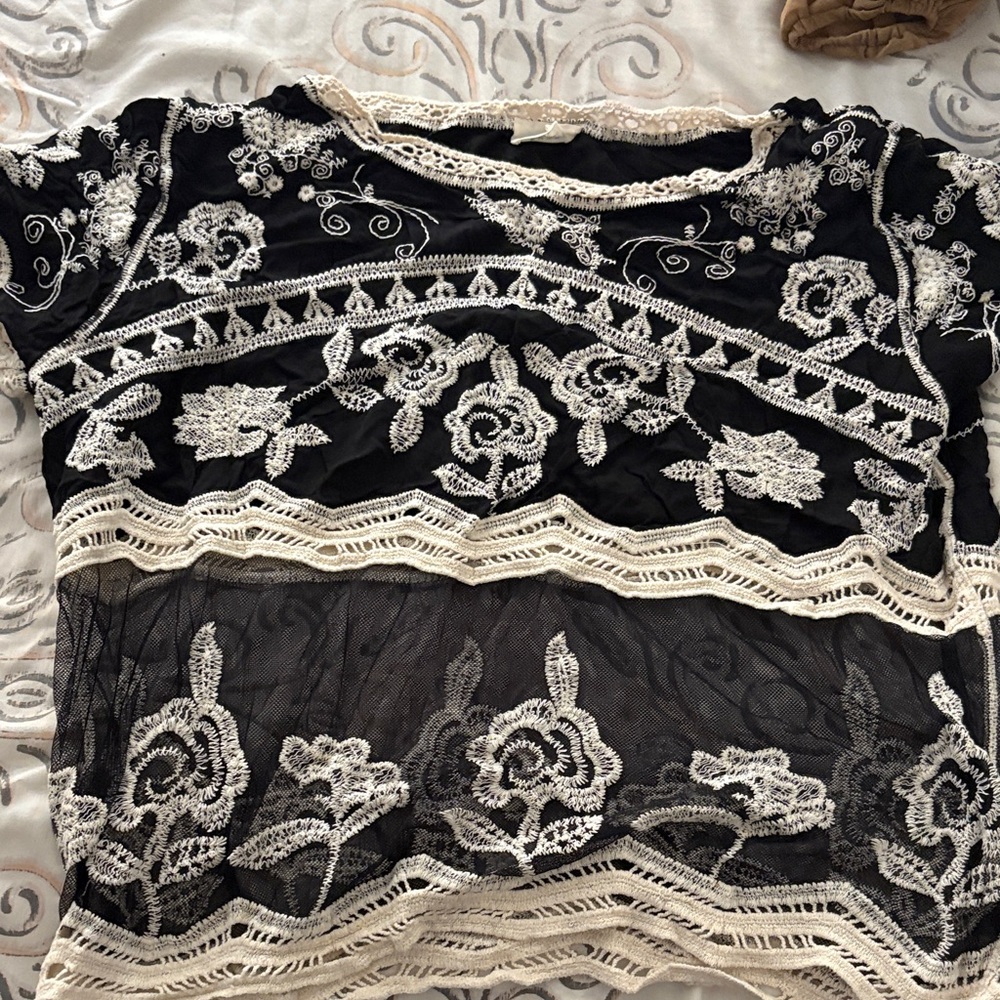 Chic Black Lace Floral Blouse